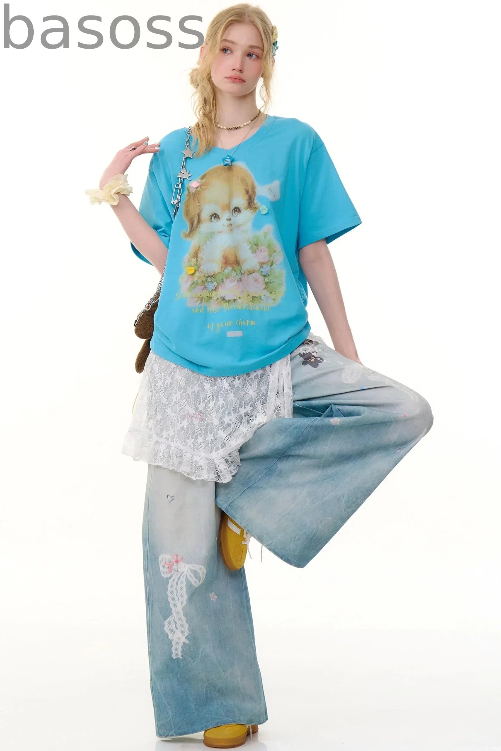 High-Waist Denim Wide-Leg Pants
