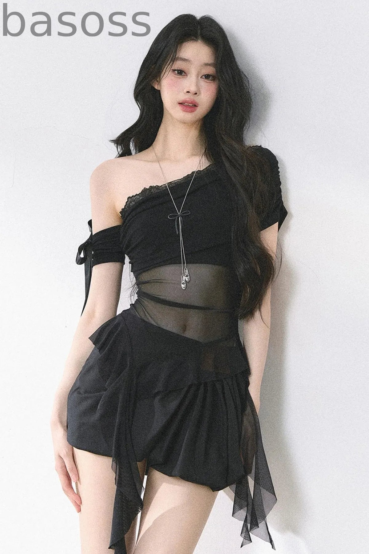Sheer Mesh Off Shoulder T-Shirt