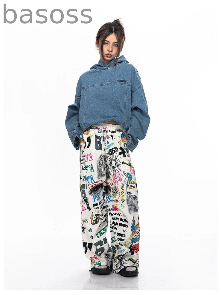 Graffiti Art Print Tube Straight Pants