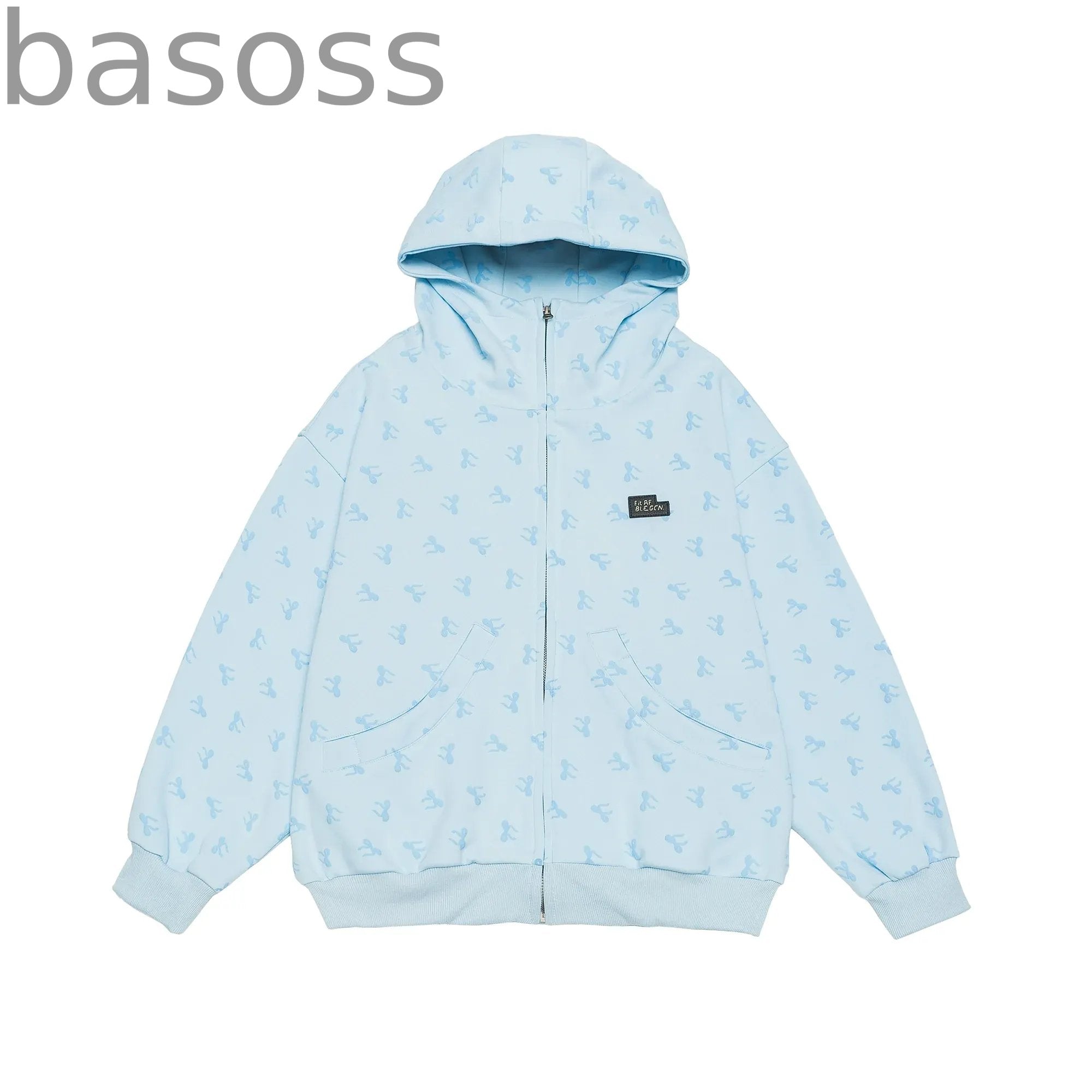 Loose Bow Print Hooded Jacket