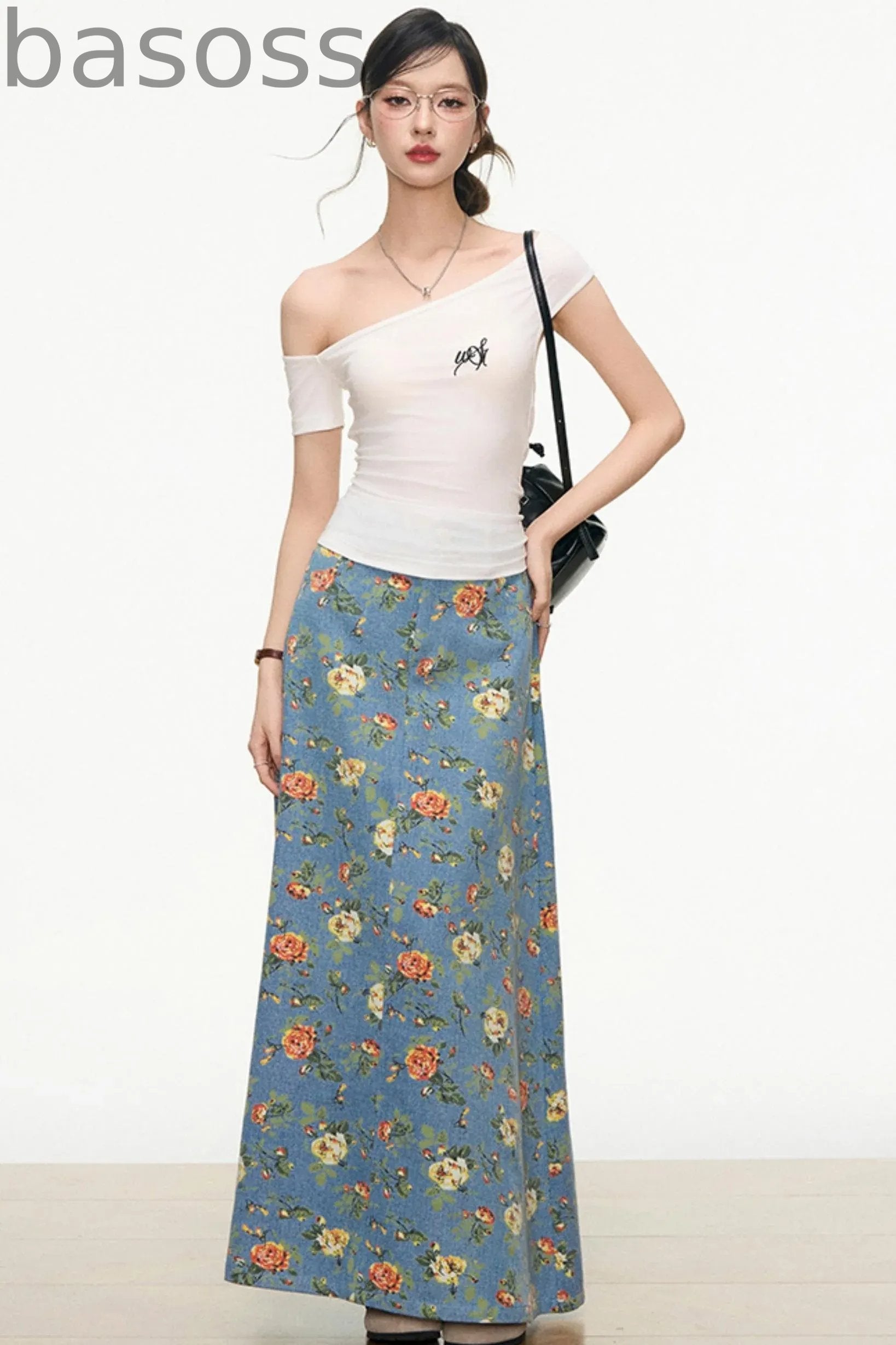 Floral Denim Skirt Set-Up