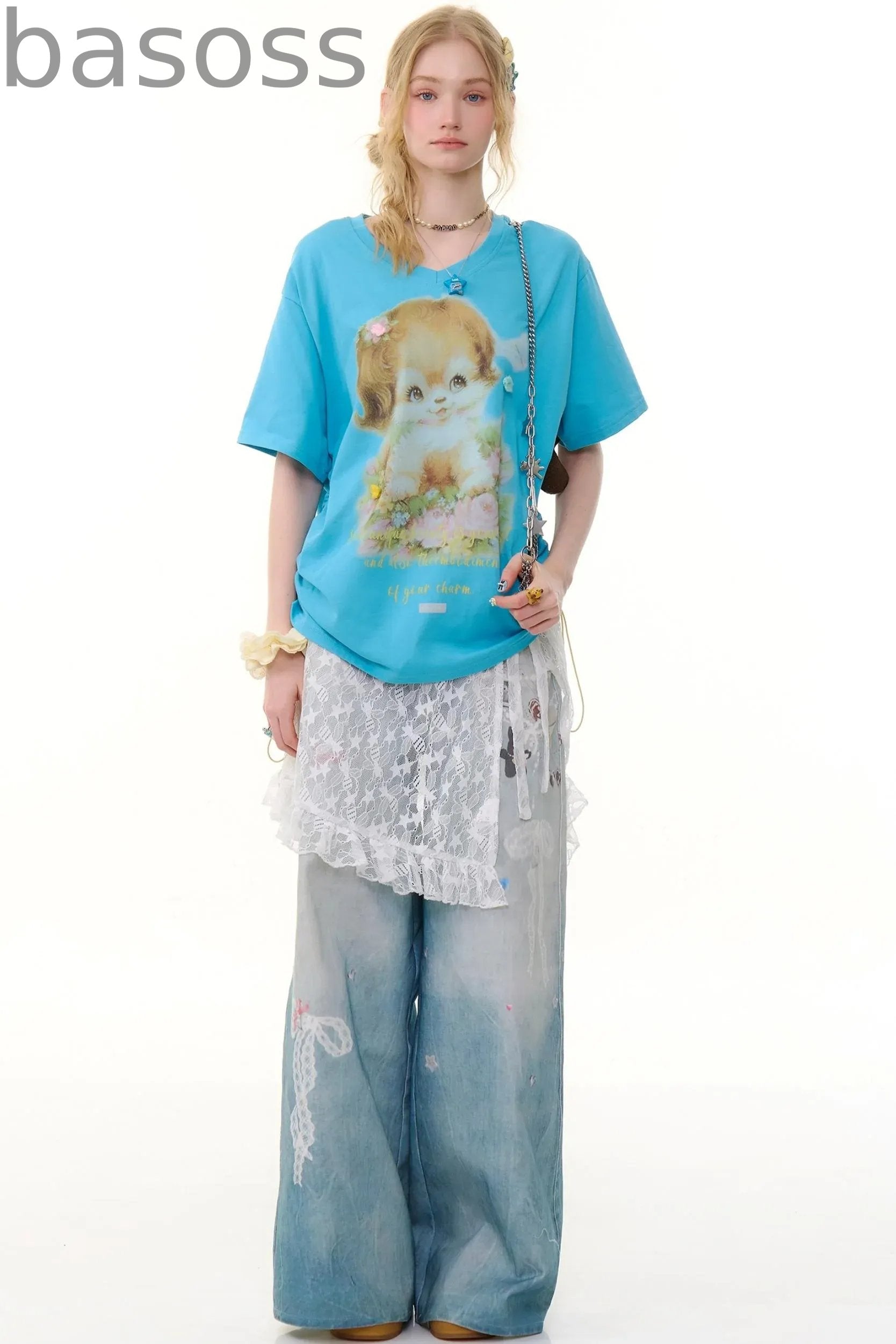 High-Waist Denim Wide-Leg Pants