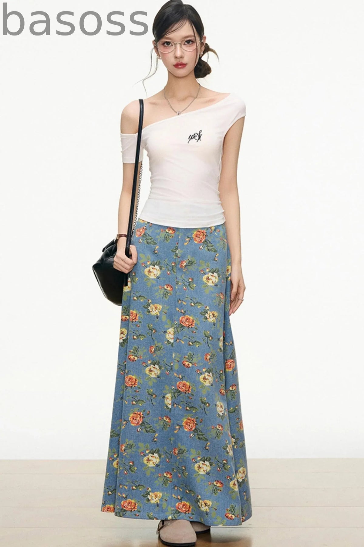Floral Denim Skirt Set-Up