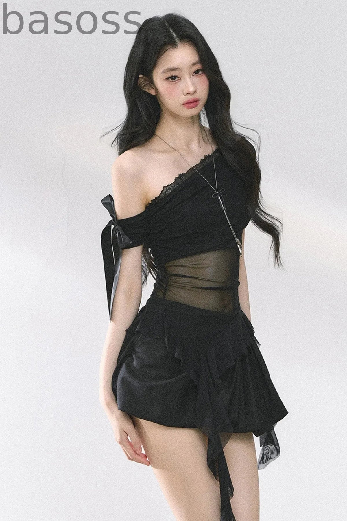 Sheer Mesh Off Shoulder T-Shirt