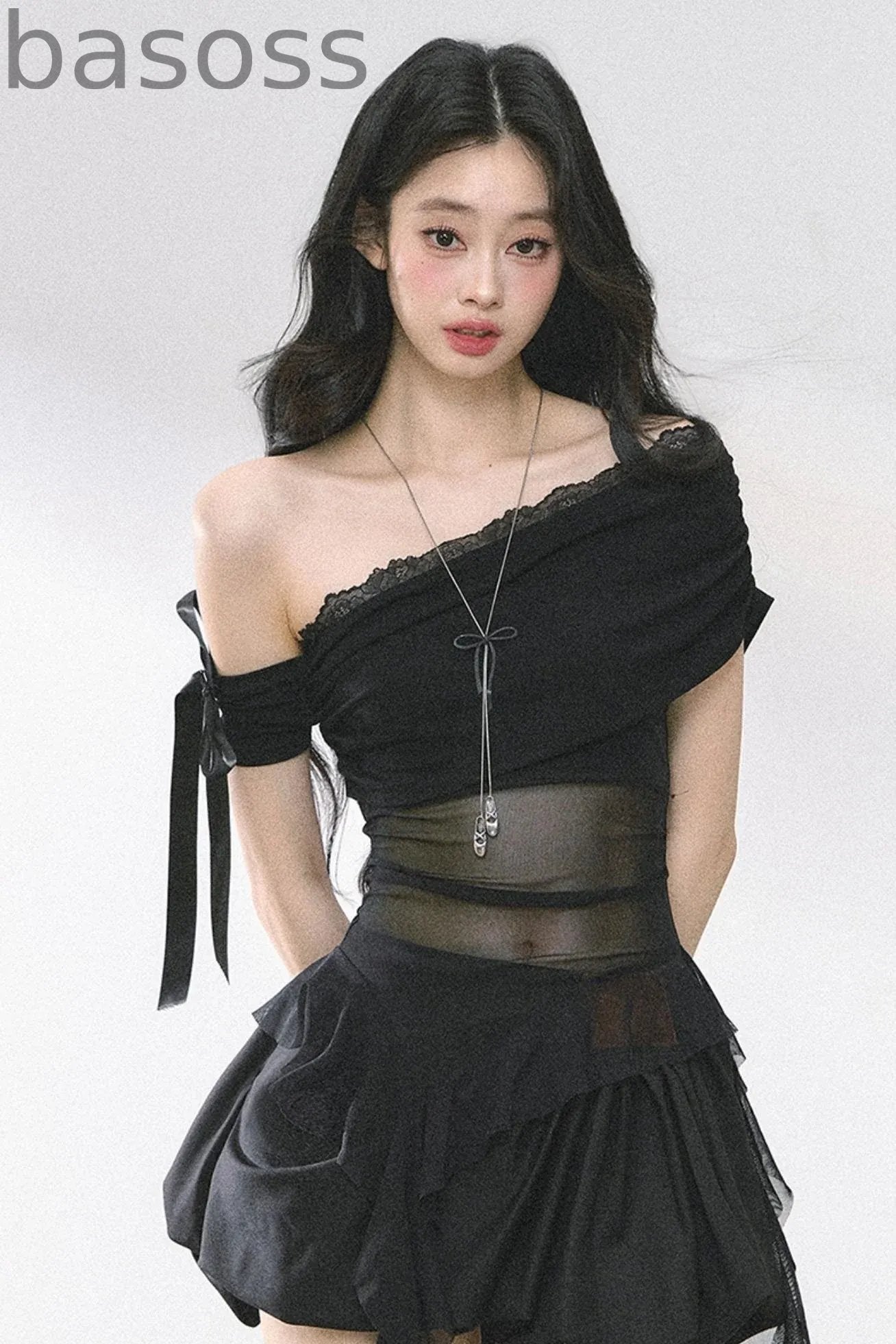Sheer Mesh Off Shoulder T-Shirt