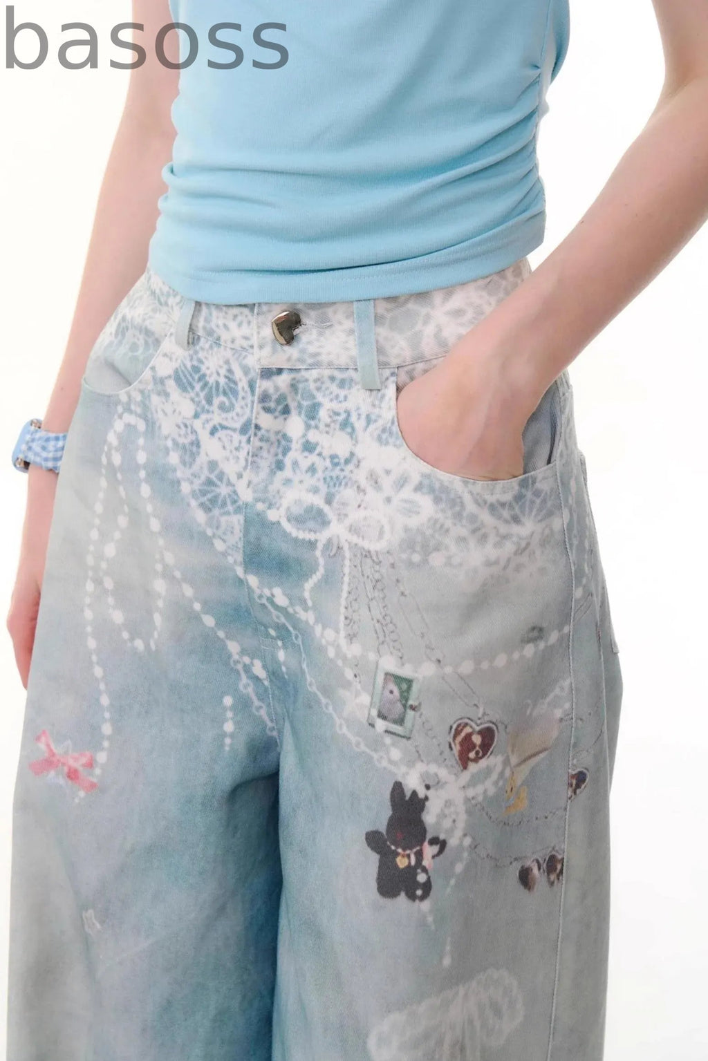 High-Waist Denim Wide-Leg Pants