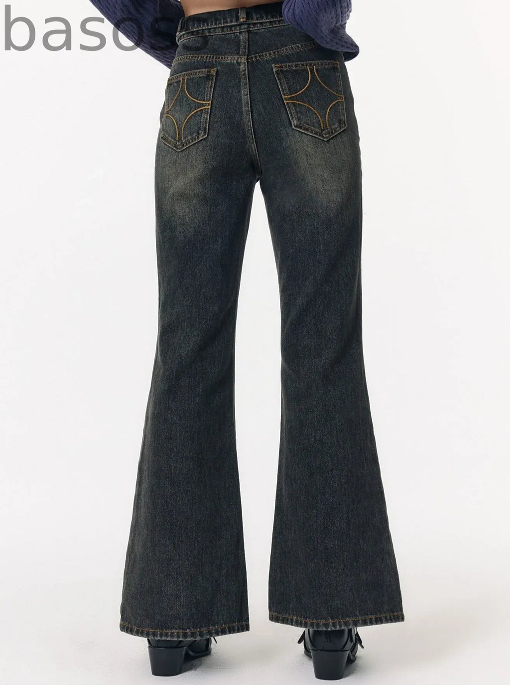 Retro distressed wash slim  jeans pants
