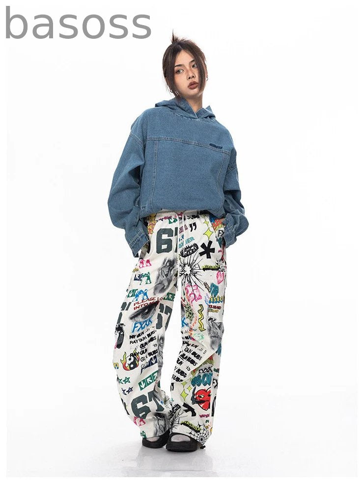 Graffiti Art Print Tube Straight Pants