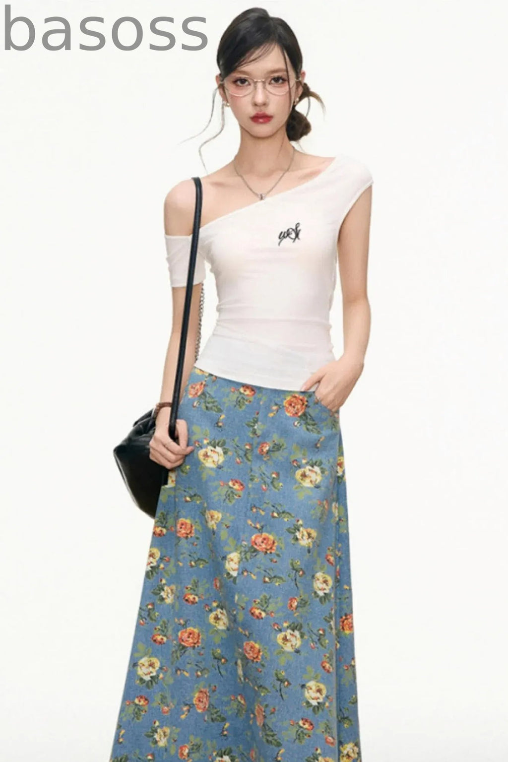 Floral Denim Skirt Set-Up