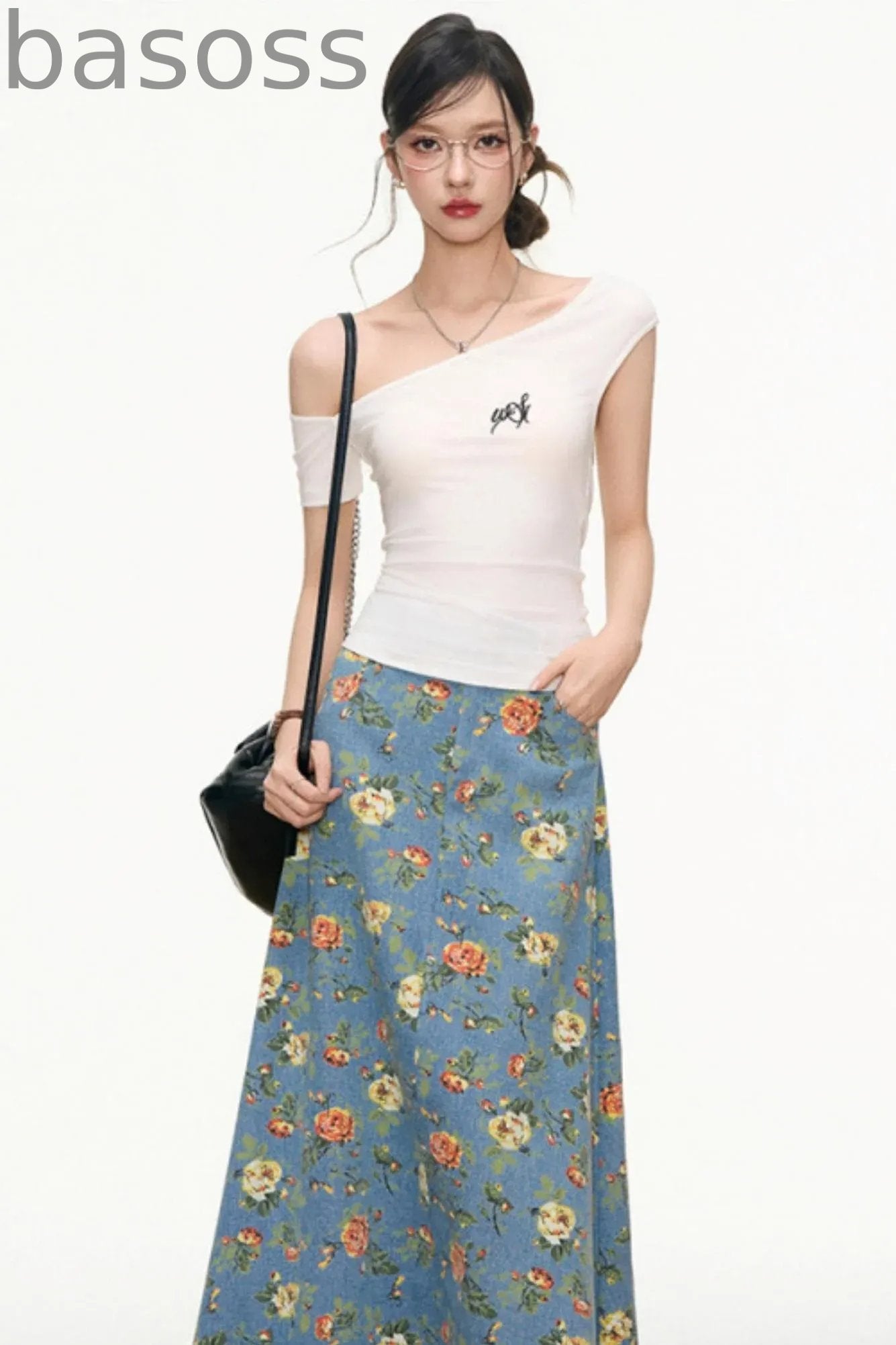 Floral Denim Skirt Set-Up
