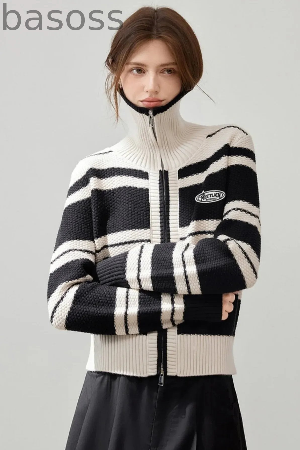 Striped Wool Lapel Cardigan Jacket