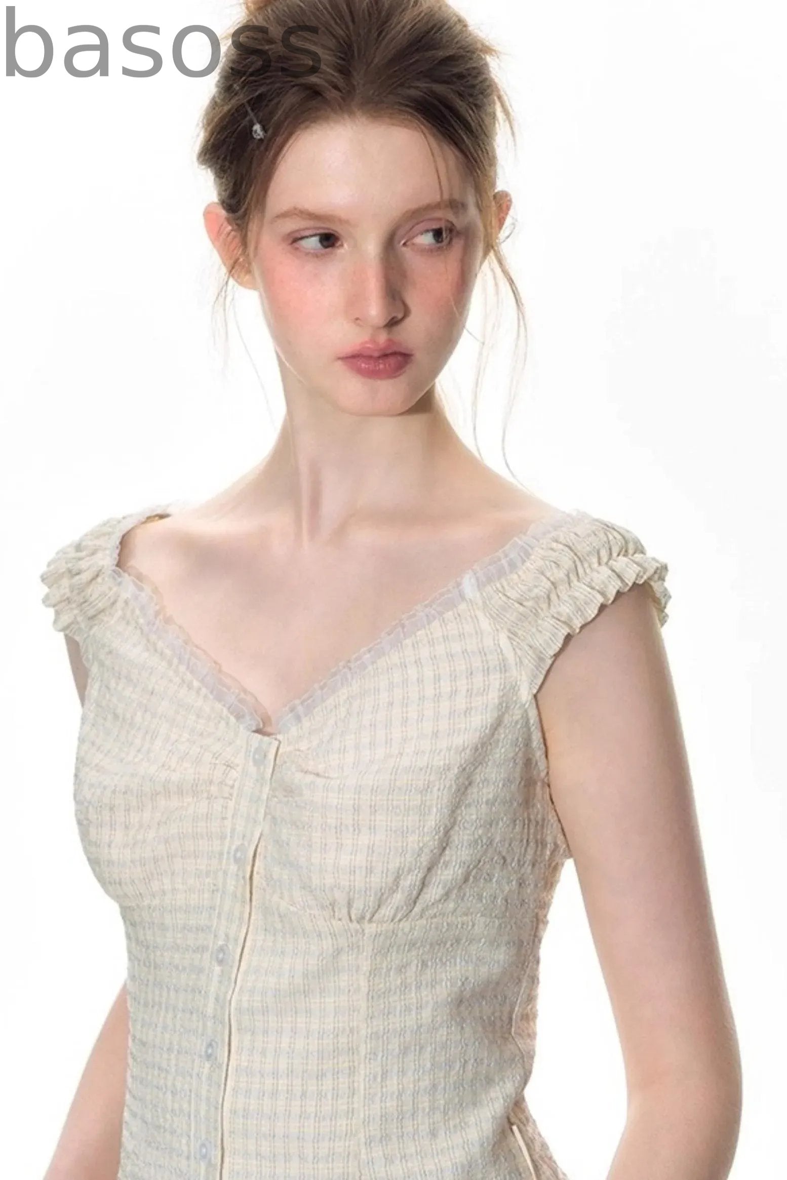 Checked Sleeveless One-Shoulder Shirt Set-Up