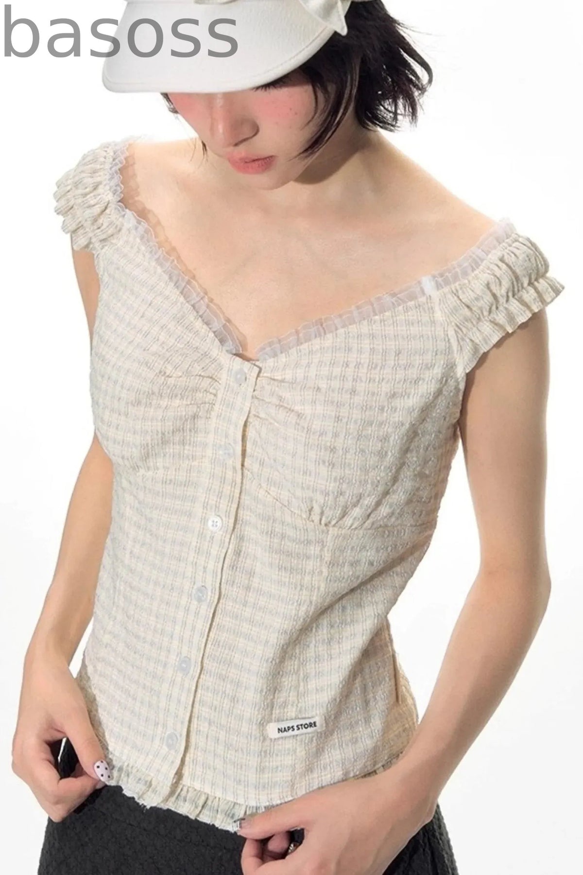Checked Sleeveless One-Shoulder Shirt Set-Up