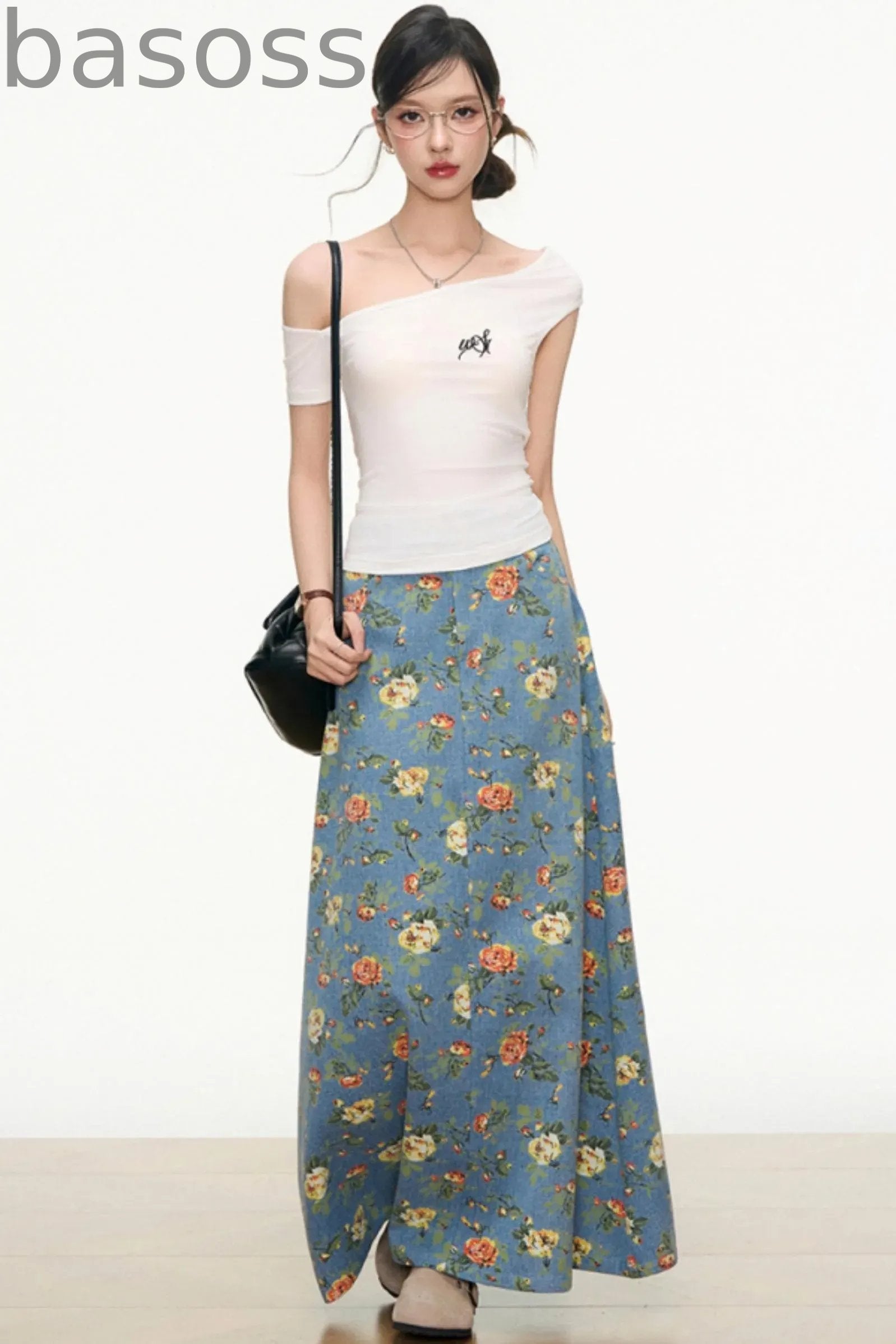 Floral Denim Skirt Set-Up