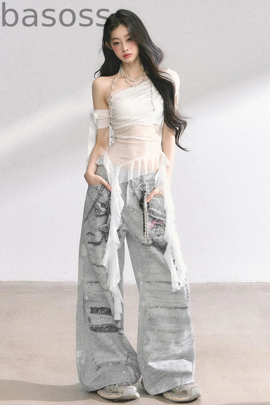 Sheer Mesh Off Shoulder T-Shirt
