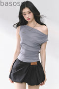 Shoulder-Baring Slim Crop T-Shirt