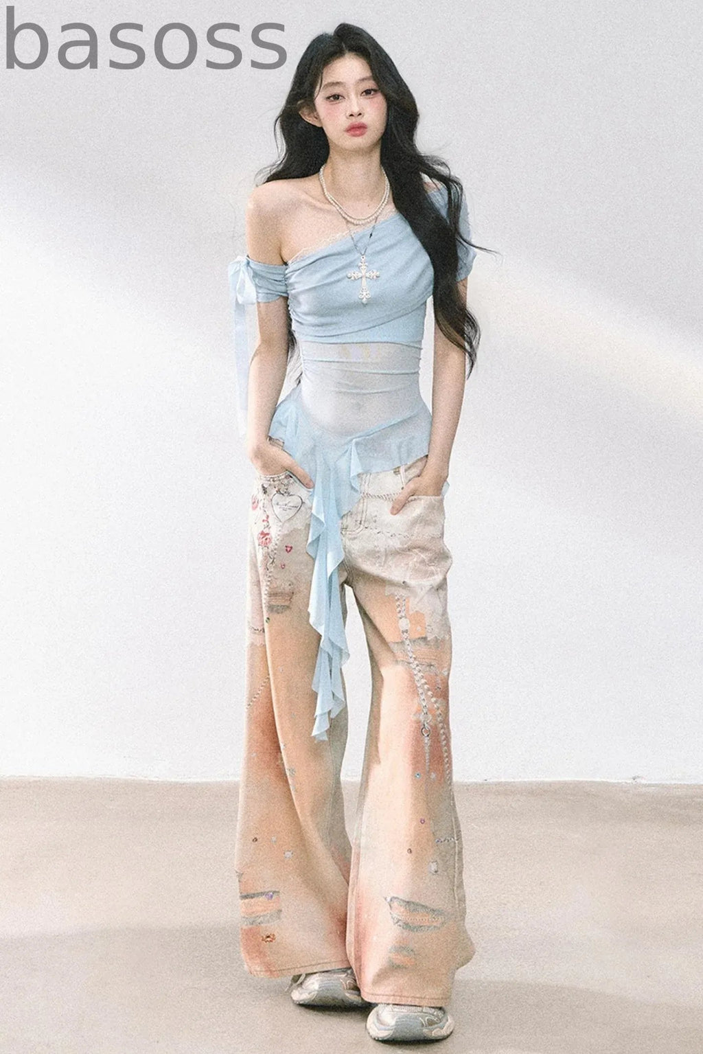 Sheer Mesh Off Shoulder T-Shirt