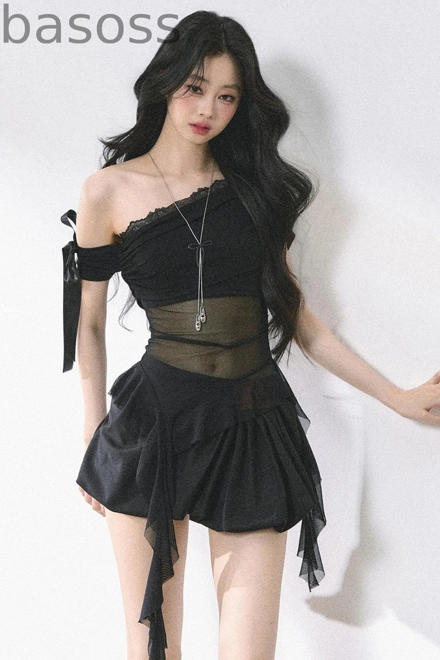 Sheer Mesh Off Shoulder T-Shirt