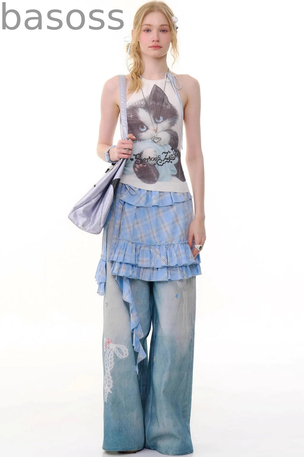 High-Waist Denim Wide-Leg Pants