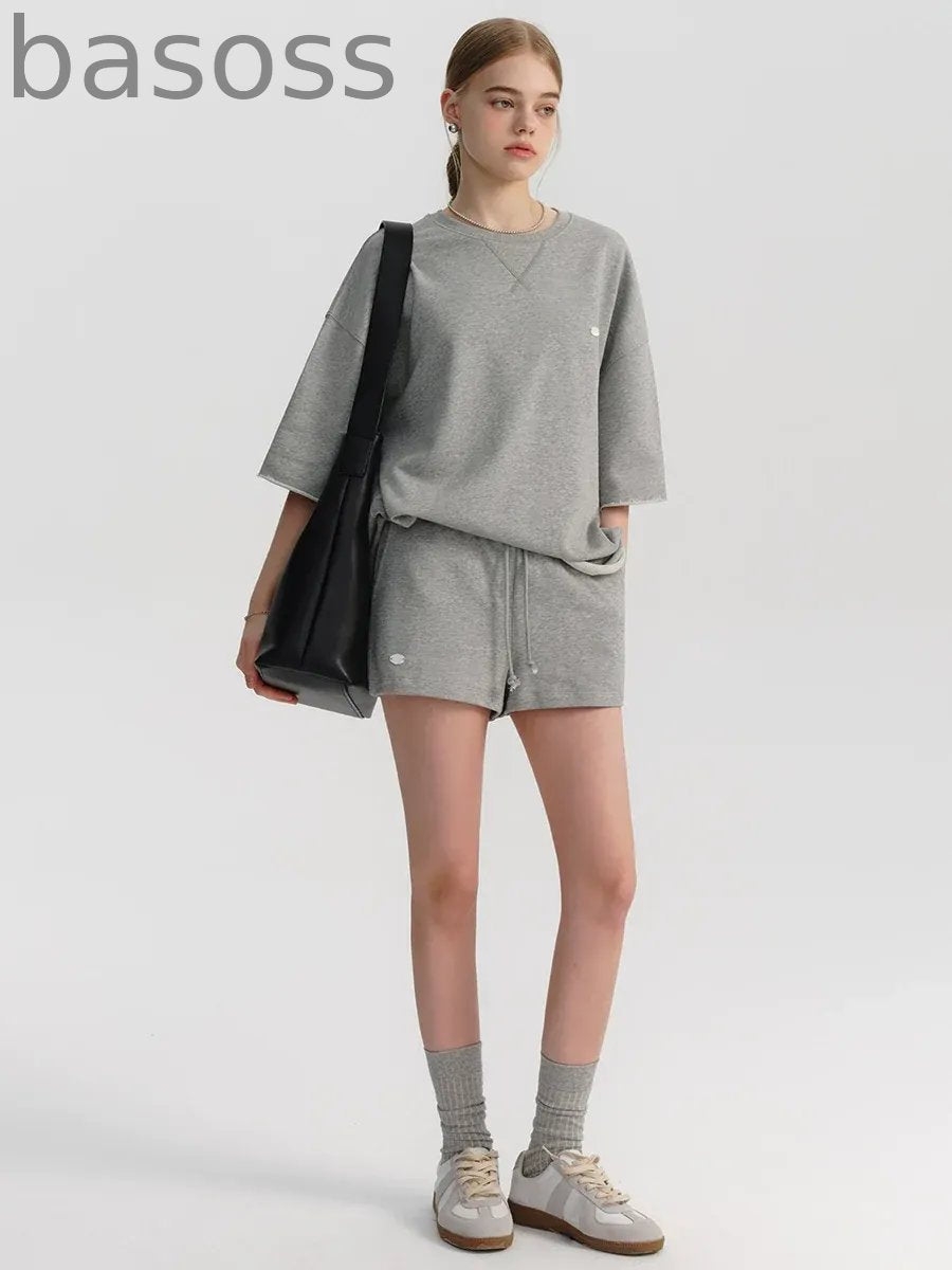 Grey Cotton Short Sleeve Set-Up
