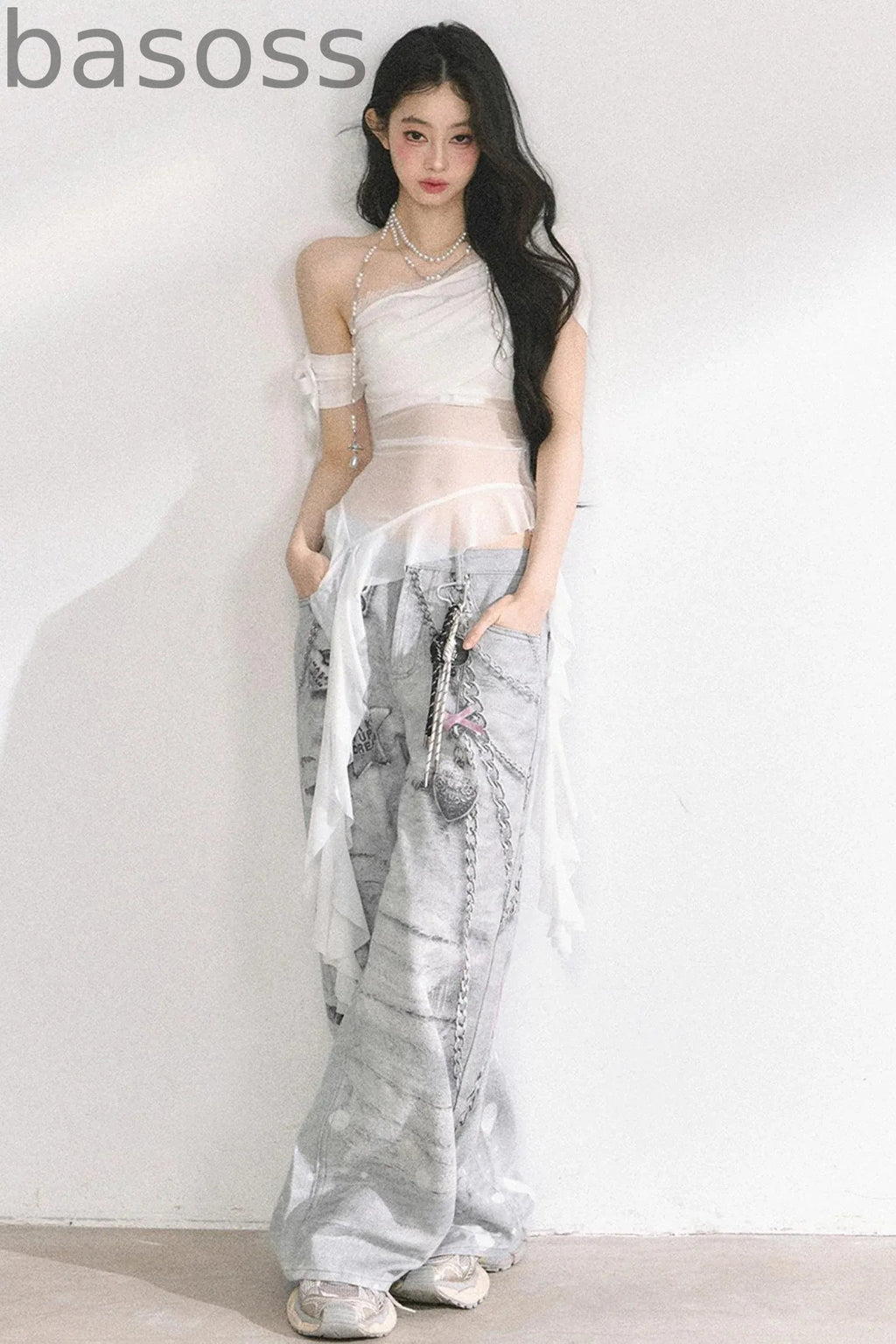 Sheer Mesh Off Shoulder T-Shirt