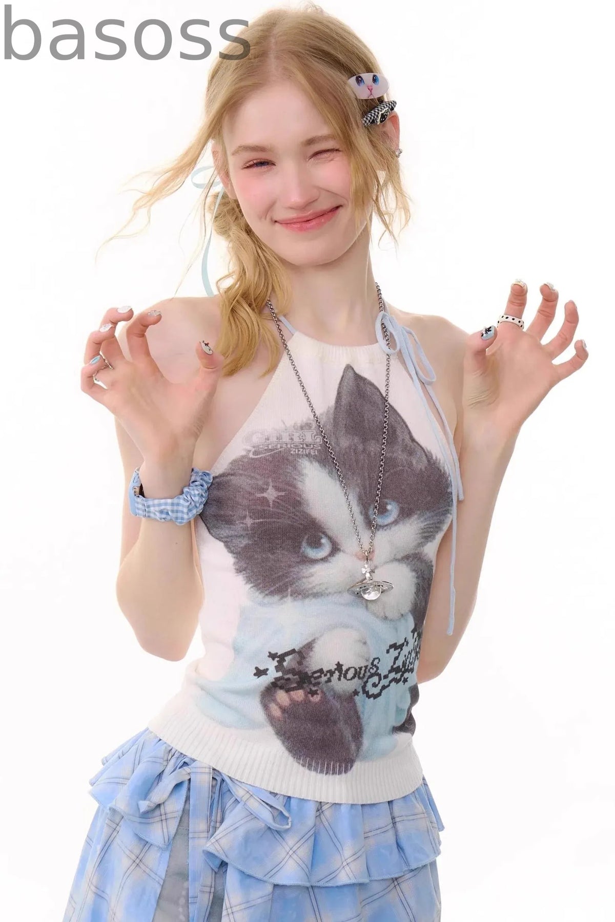 Summer Cat Knitted Halter Top