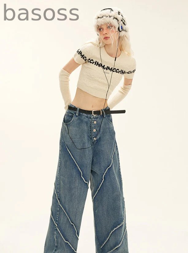 button wash straight-leg pants