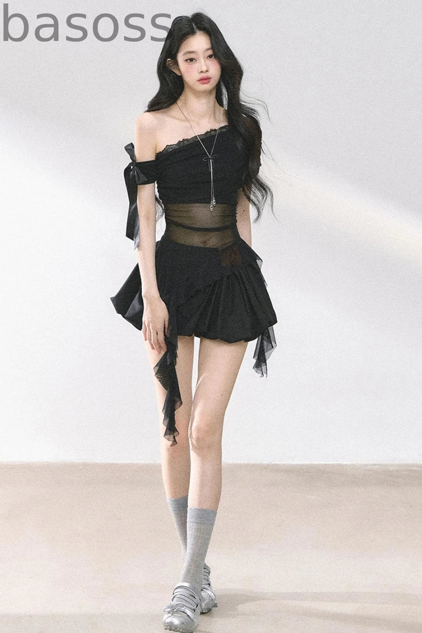 Sheer Mesh Off Shoulder T-Shirt