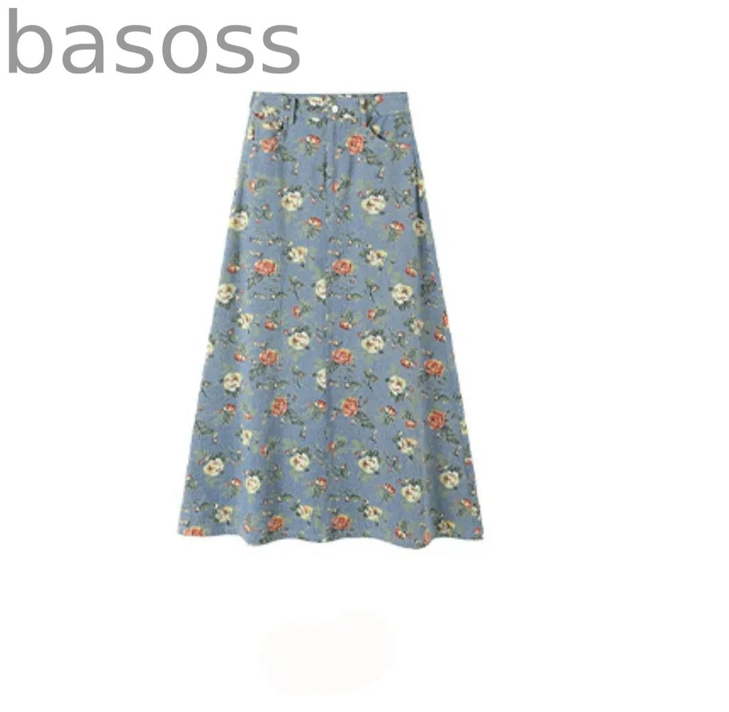 Floral Denim Skirt Set-Up