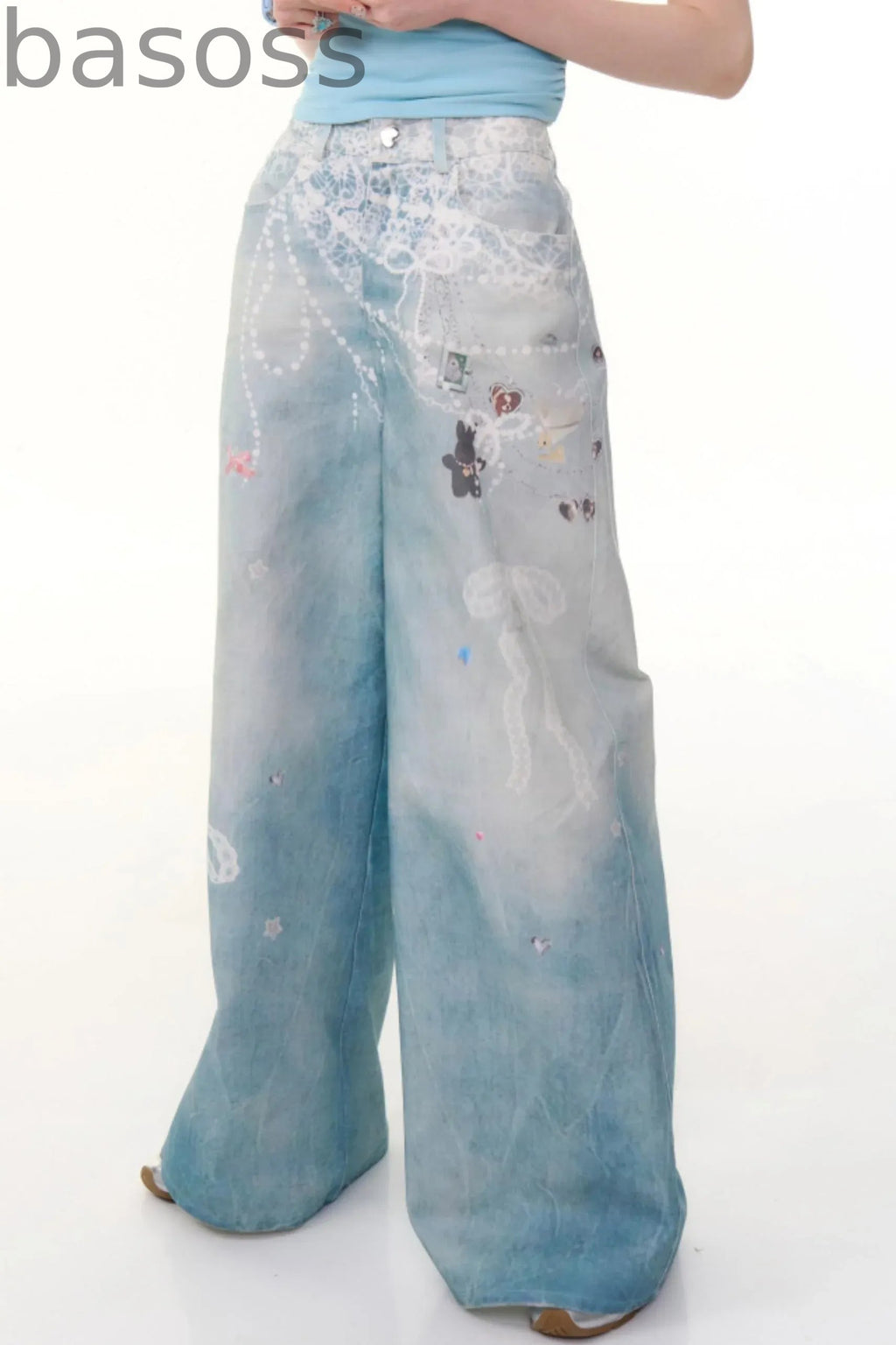 High-Waist Denim Wide-Leg Pants