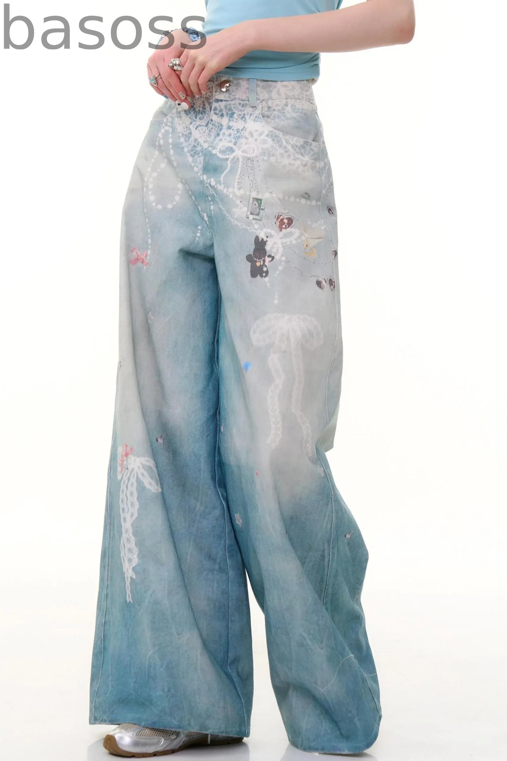 High-Waist Denim Wide-Leg Pants
