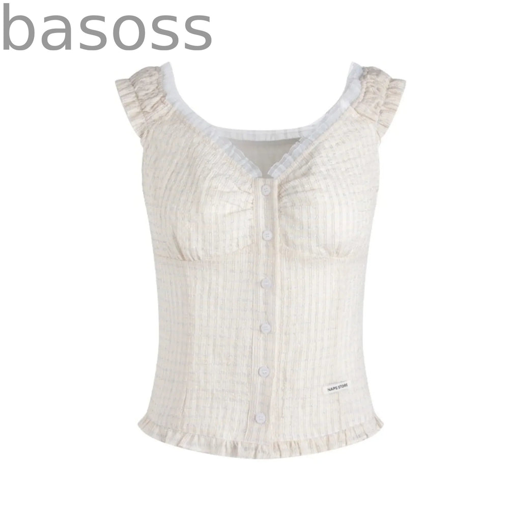 Checked Sleeveless One-Shoulder Shirt Set-Up