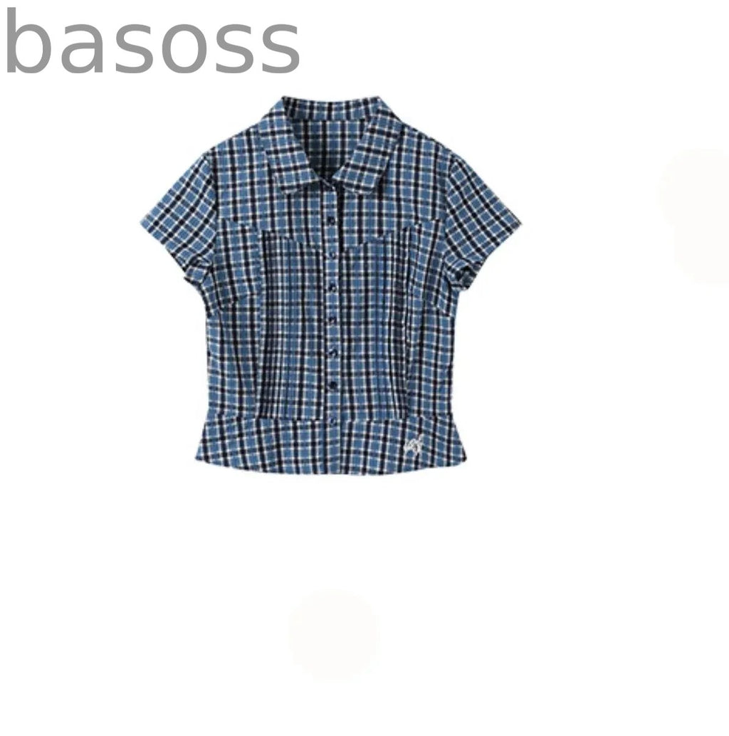 Checked Navy Skirt Shirt Set-Up
