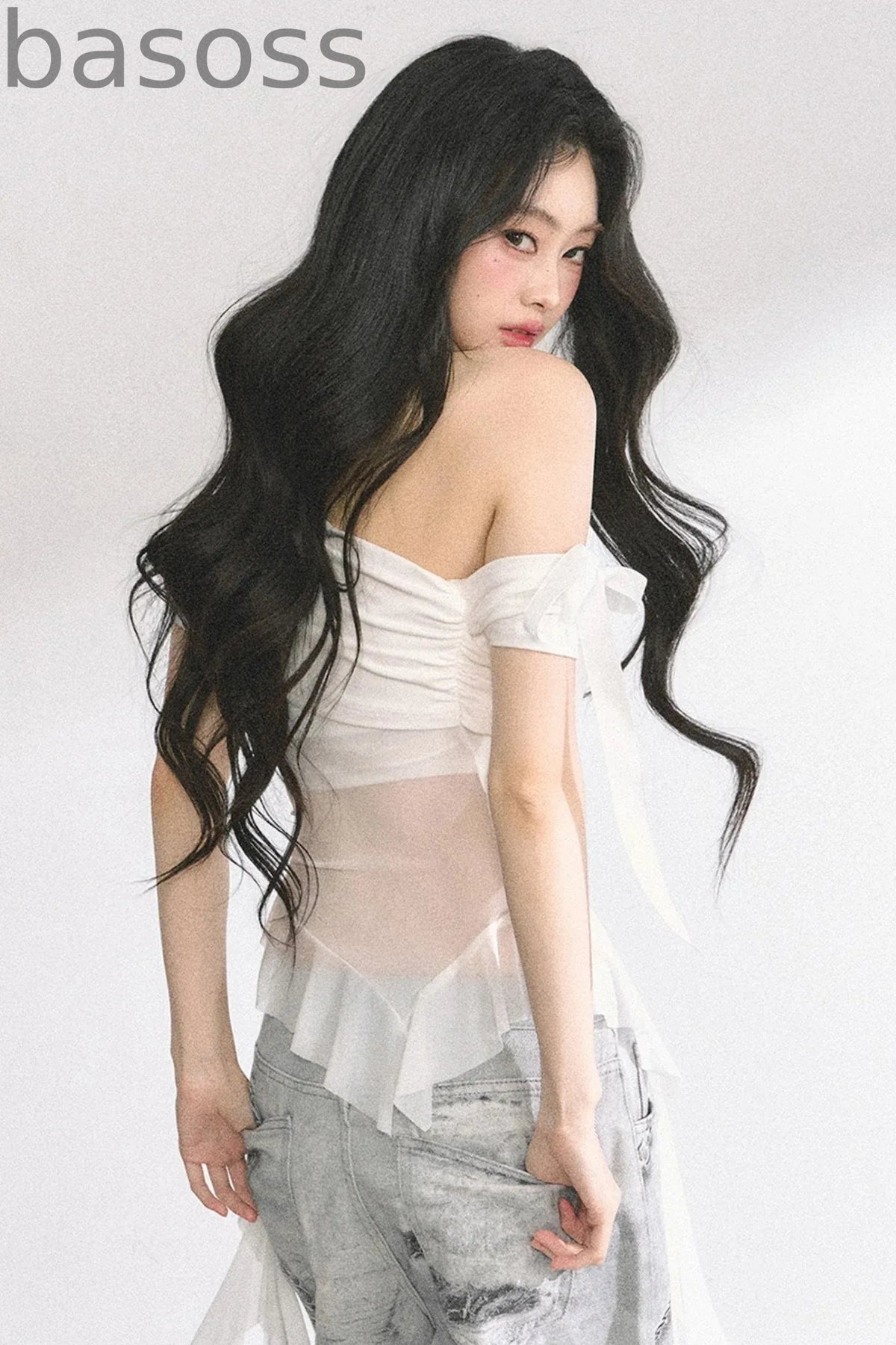 Sheer Mesh Off Shoulder T-Shirt