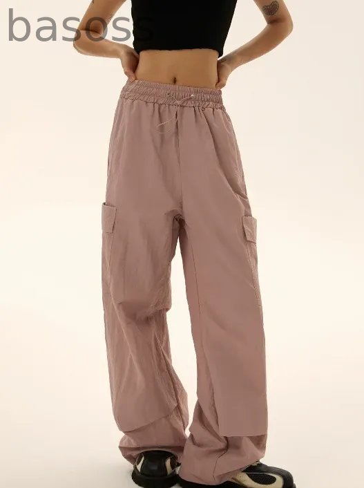 Elastic Waist Pocket Work Loose Pants