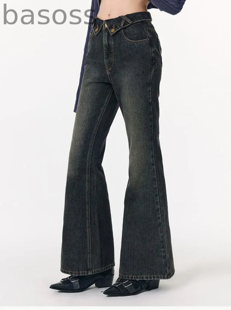 Retro distressed wash slim  jeans pants