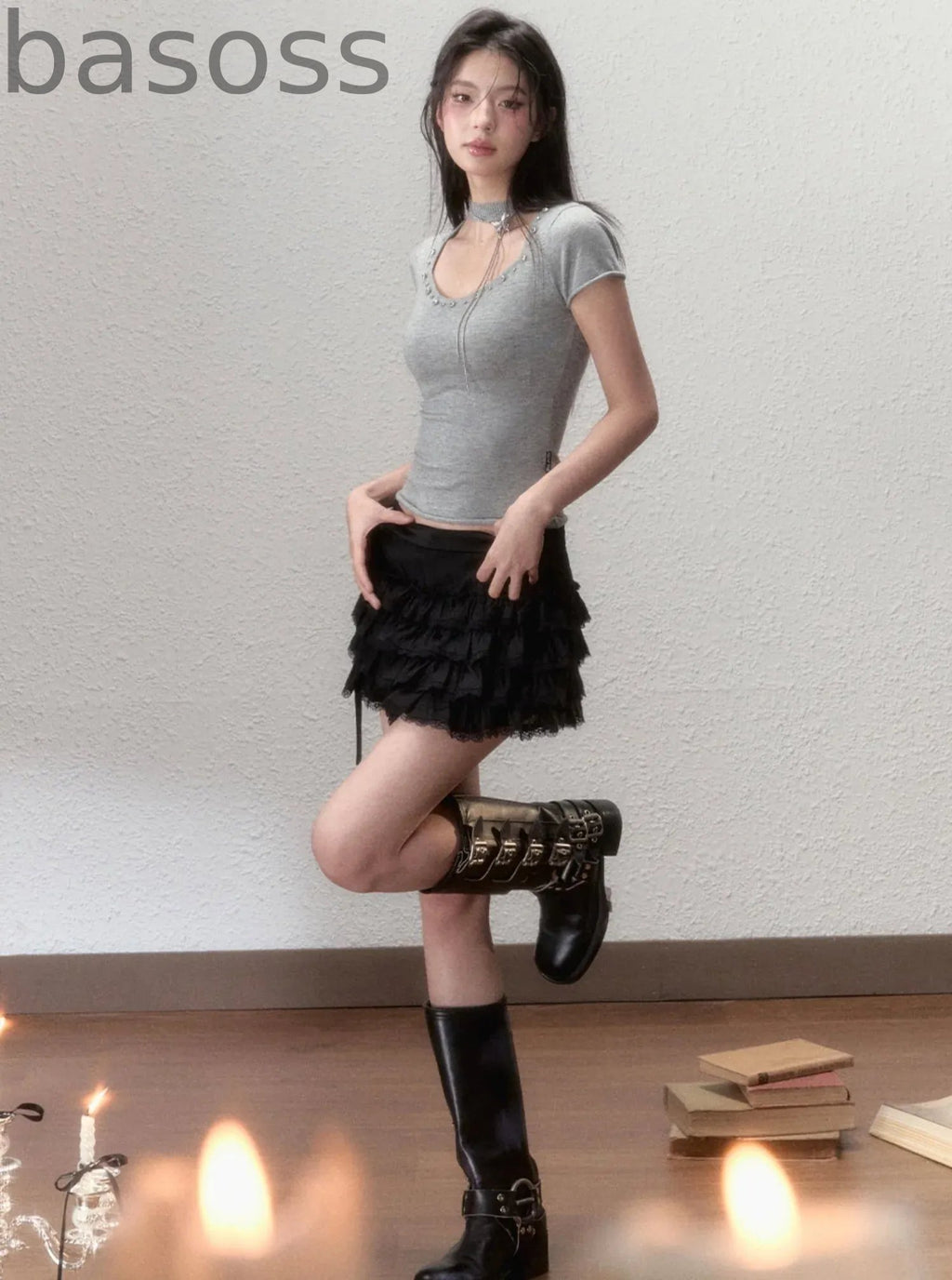 Industrial Strap Bow A-Line Skirt Set