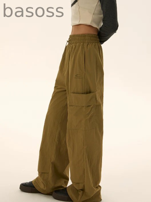 Elastic Waist Pocket Work Loose Pants